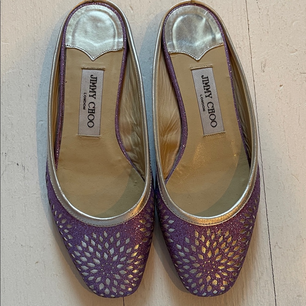Jimmy Choo Purple and Gold Flats